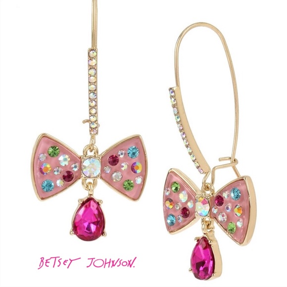 Betsey Johnson Jewelry - Betsey Johnson Bow Long Drop Statement Earrings